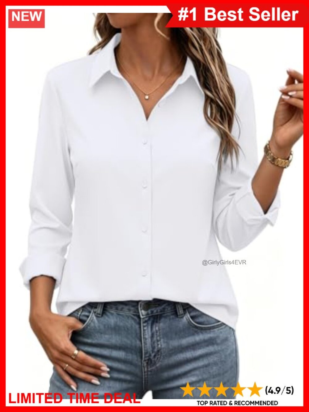 Wrinkle-Resistant Button Down Blouse Long Sleeve Work Top